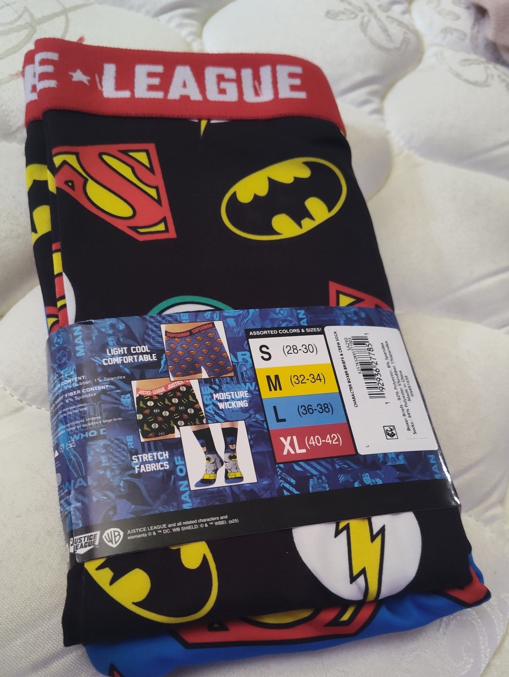 DC Comics Men's Black Superhero Logo Boxer Briefs - Red, Yellow, Blue